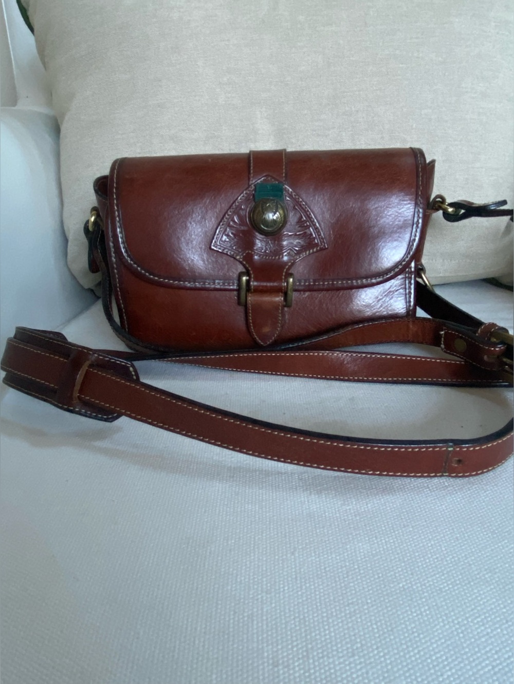 Vintage Arlington Greene Brown Leather Equestrian Crossbody Bag Saddle Purse